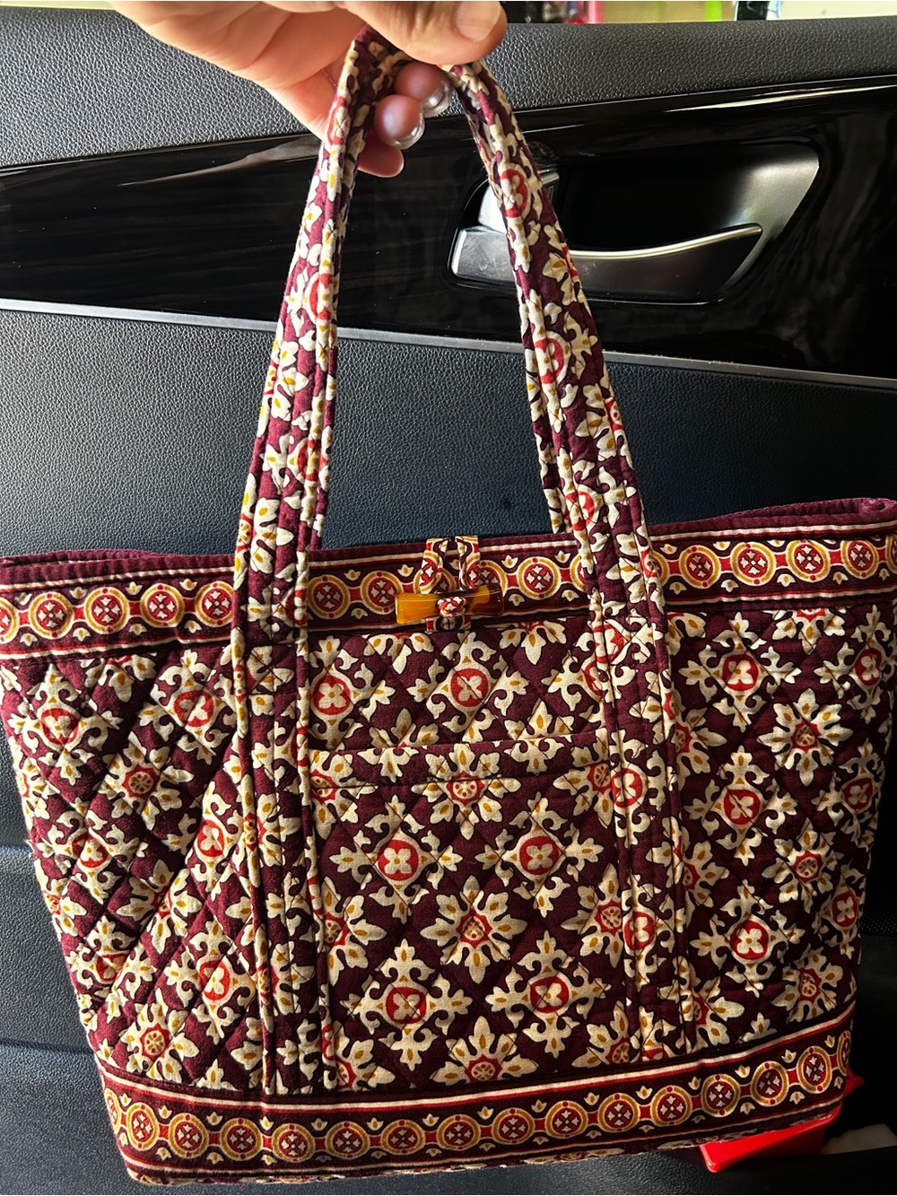 Vera Bradley Quilted Tote in Burgundy, Cream and Gold Accents